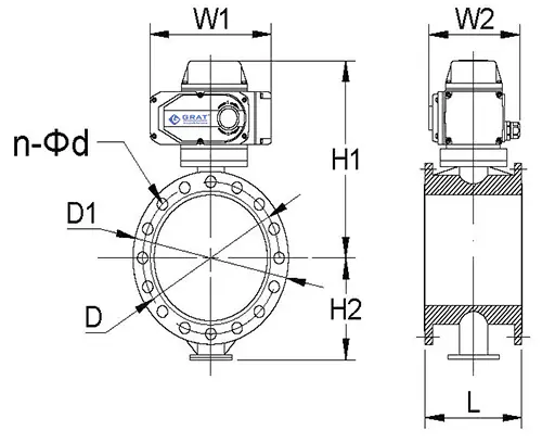 通风电动蝶阀 2 电动通风蝶阀安装尺寸图