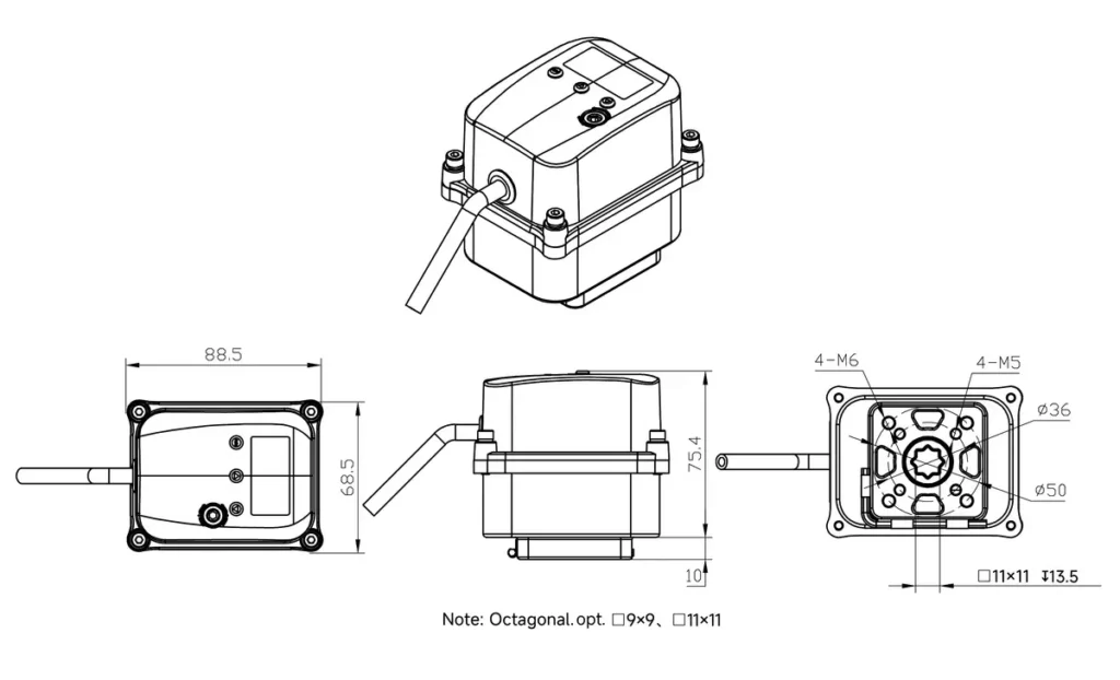 WA-20 物联网微型执行器 5 WA 20 Dimension Diagram