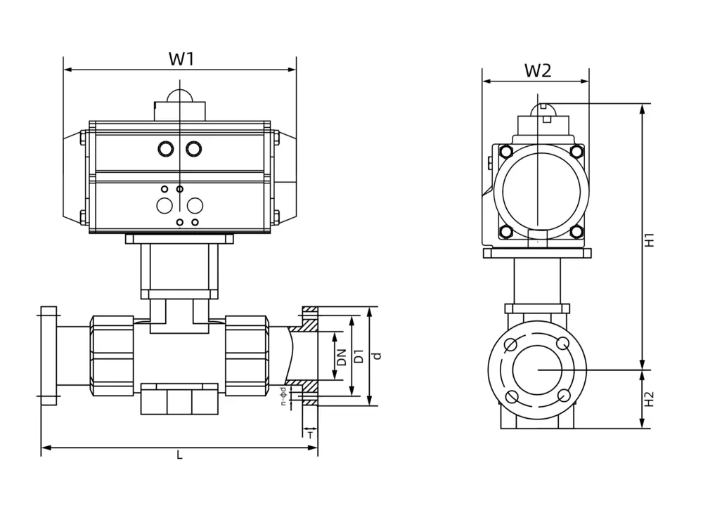 气动塑胶防腐法兰球阀尺寸图 气动塑胶防腐法兰球阀尺寸图