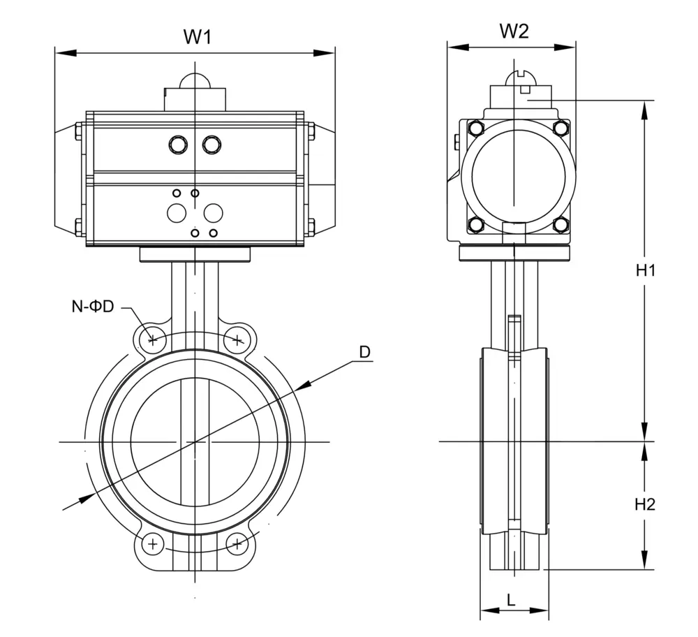 气动软密封蝶阀 7 气动对夹蝶阀尺寸图