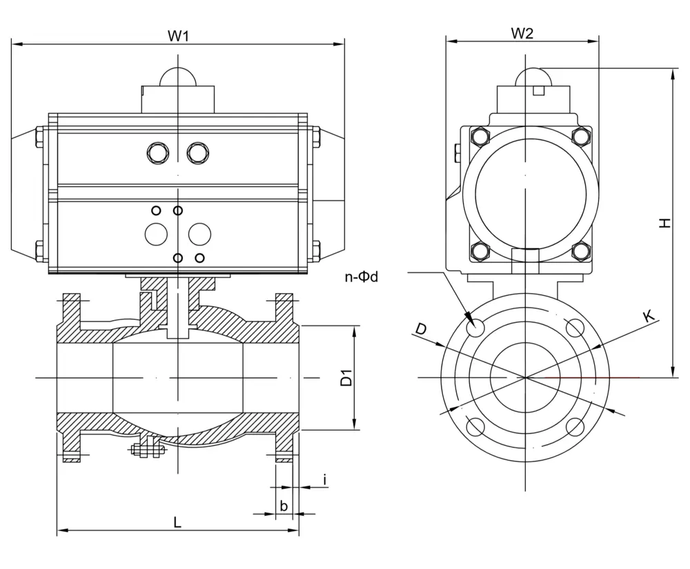 气动法兰球阀 6 气动法兰球阀尺寸图