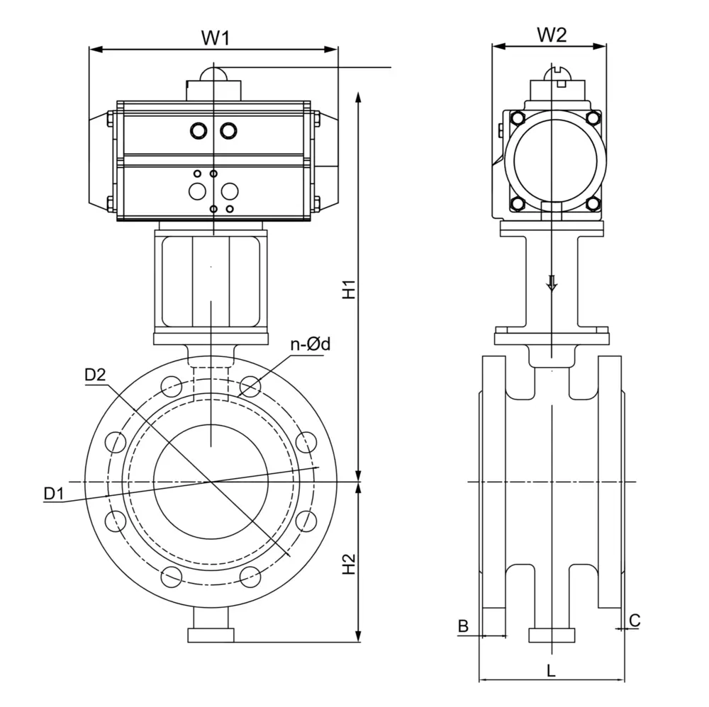 气动硬密封蝶阀 8 气动法兰硬密封蝶阀尺寸图