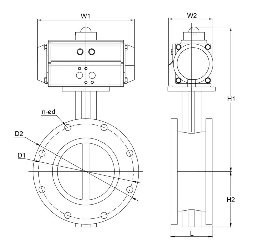 气动软密封蝶阀 9 法兰气动蝶阀尺寸图
