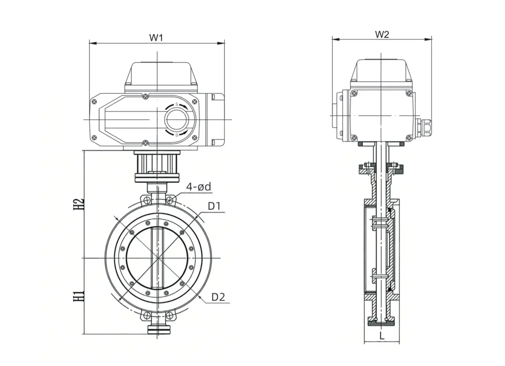 电动硬密封蝶阀 9 电动硬密封对夹蝶阀尺寸图