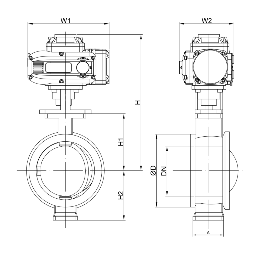 防爆电动硬密封球阀 1 防爆对夹硬密封球阀尺寸图