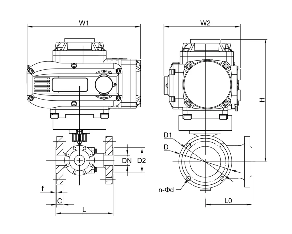 防爆电动三通球阀 11 防爆电动法兰三通球阀尺寸图