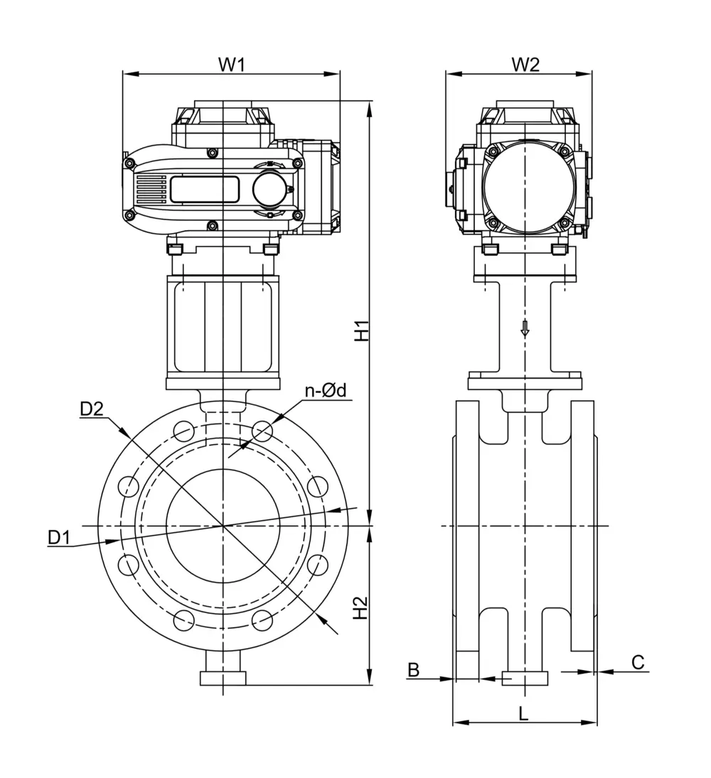 防爆硬密封蝶阀 9 防爆硬密封对夹蝶阀尺寸图