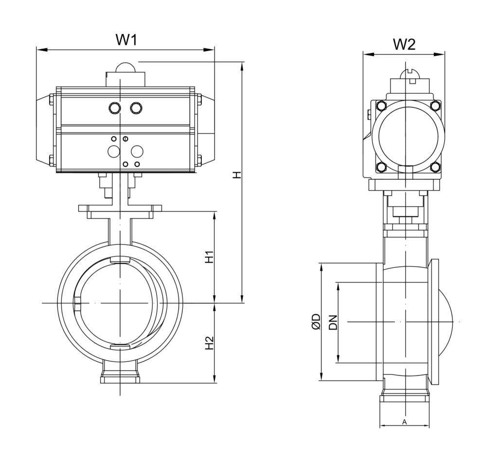 气动对夹硬密封球阀尺寸图 气动对夹硬密封球阀尺寸图