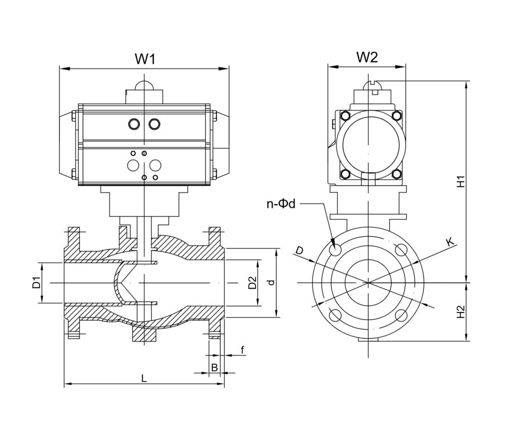 气动法兰球阀硬密封尺寸图 气动法兰球阀硬密封尺寸图