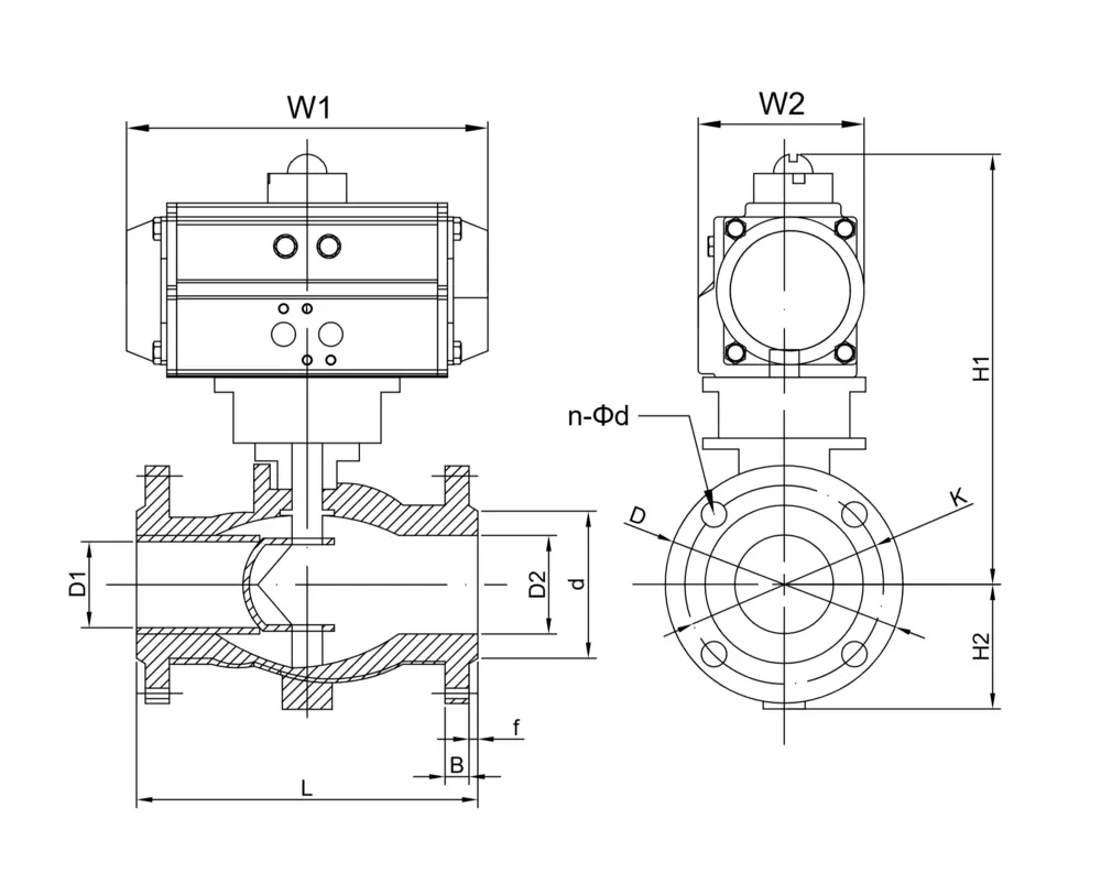 气动v型调节阀 3 气动长法兰v型球阀尺寸图