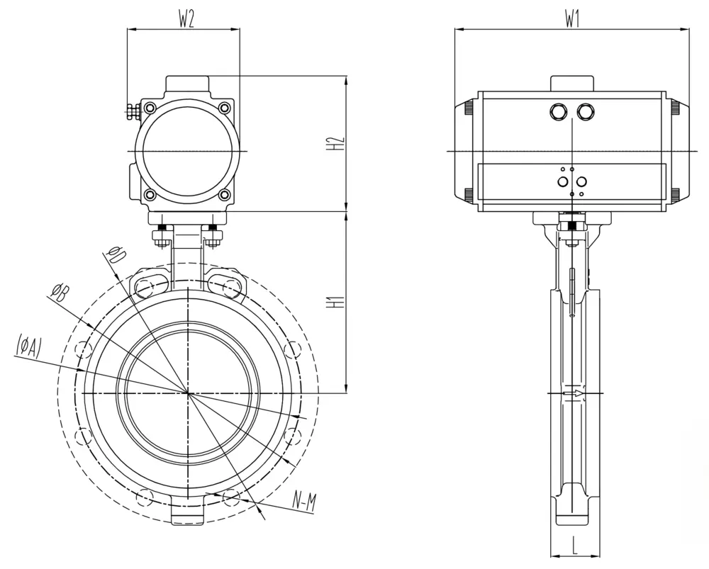 VPSA 变压吸附装置专用高性能气动蝶阀 3 高性能气动蝶阀尺寸图