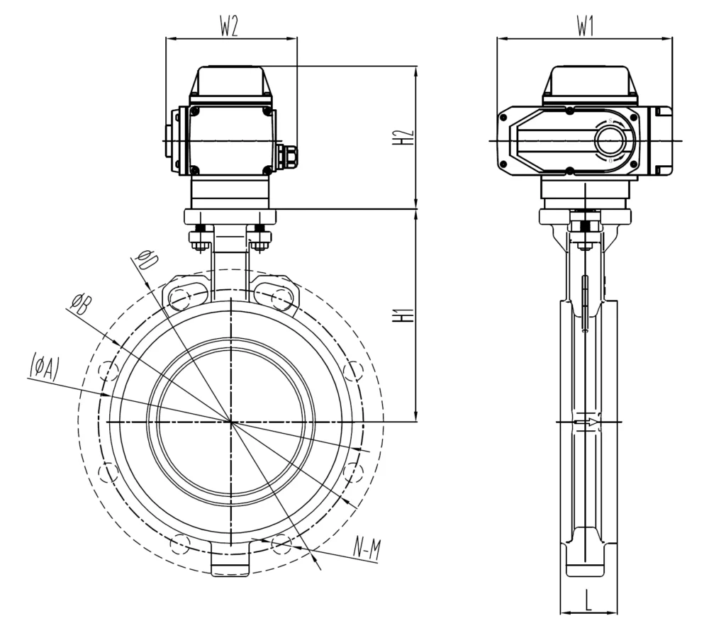VPSA 变压吸附装置专用高性能电动蝶阀 3 高性能蝶阀尺寸图