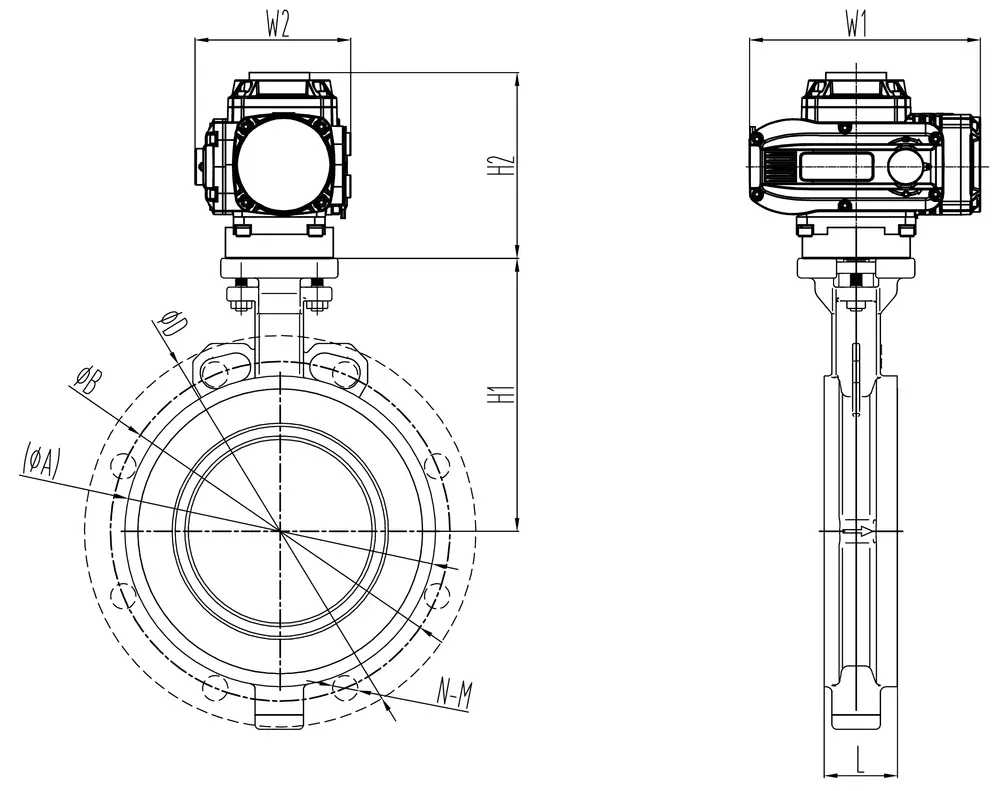 VPSA 变压吸附装置专用高性能防爆电动蝶阀 3 高性能防爆电动蝶阀尺寸图