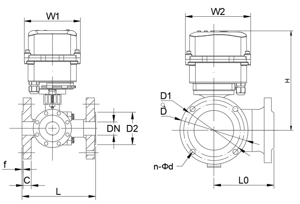Flange Three-Way Ball Valve dimension diagram Flange Three Way Ball Valve dimension diagram