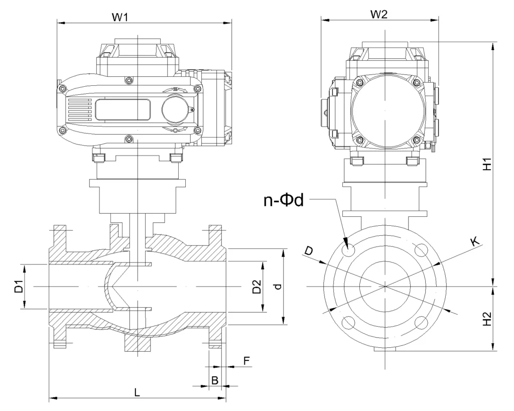 Installation Dimensions of Explosion-proof Electric Ball Valve Installation Dimensions of Explosion proof Electric Ball Valve