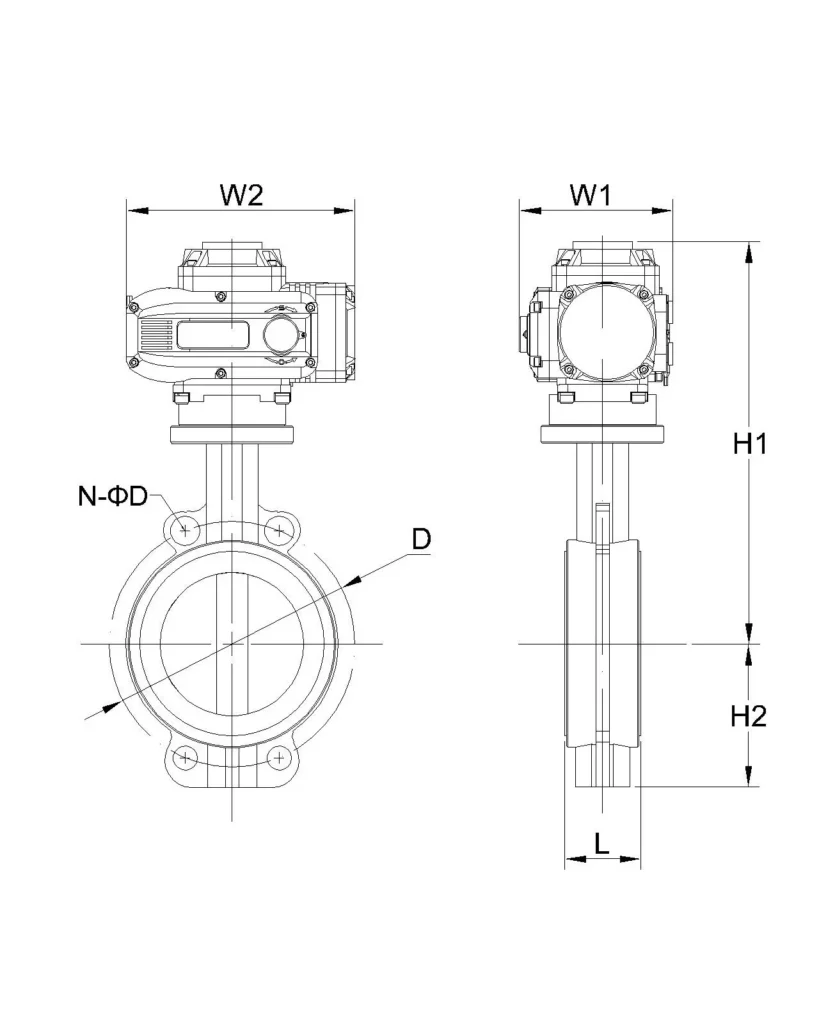 防爆电动蝶阀 1 Installation Dimensions of Explosion proof Electric Butterfly Valve