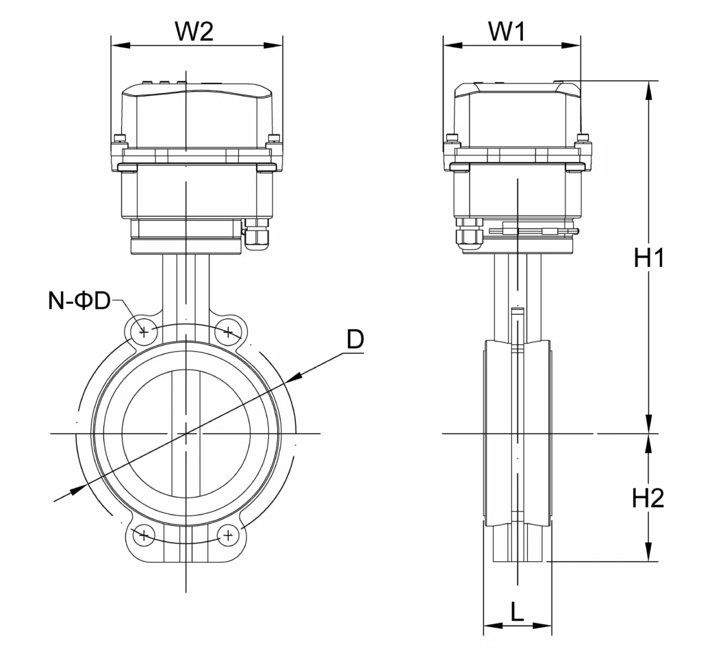 Installation Dimensions of IoT Butterfly Valve Installation Dimensions of IoT Butterfly Valve