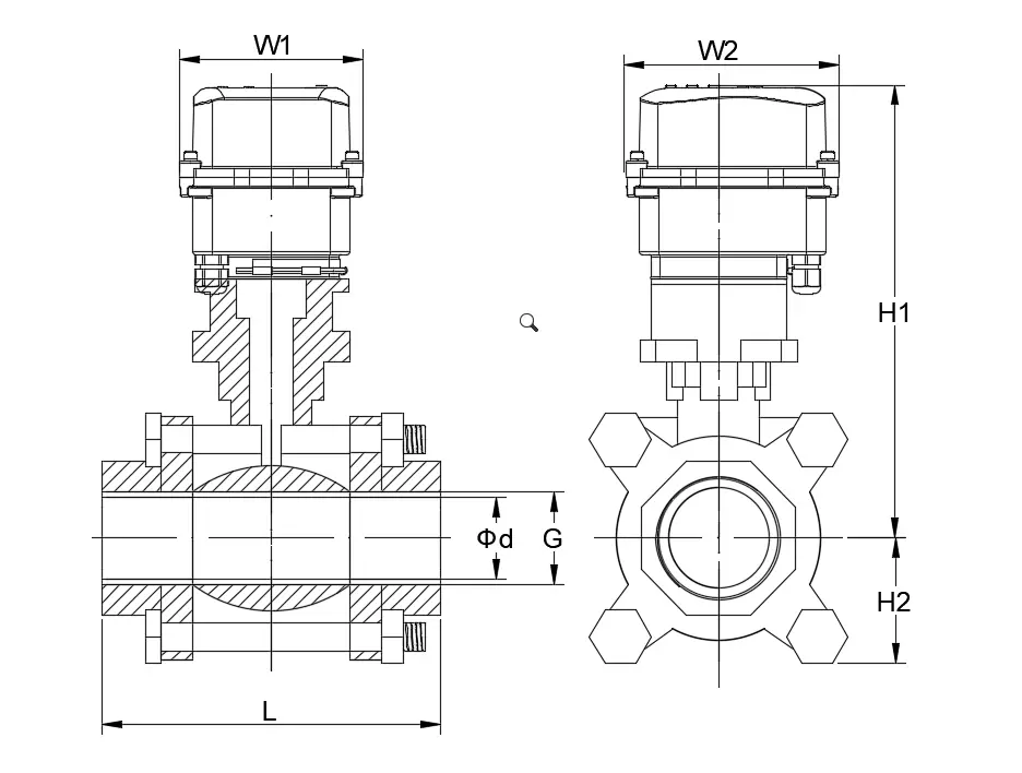 DN25 物联网内螺纹球阀 2 Installation Dimensions of IoT Threaded Ball Valve