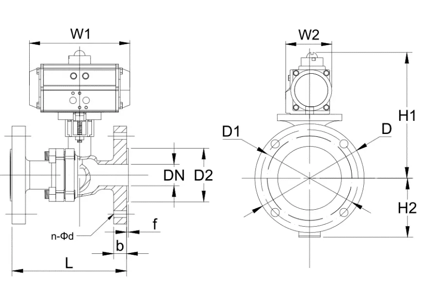 Installation Dimensions of PTFE-Lined Pneumatic Ball Valve Installation Dimensions of PTFE Lined Pneumatic Ball Valve