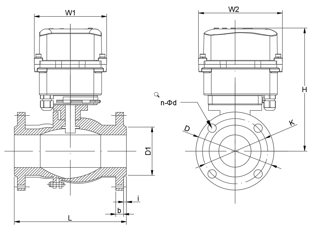 物联网法兰球阀 2 IoT Flange Ball Valve dimension diagram