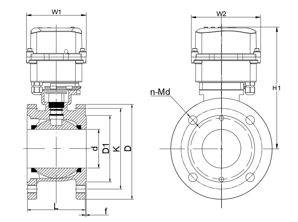 IoT Short Flange Regulating Ball Valve dimension diagram IoT Short Flange Regulating Ball Valve dimension diagram