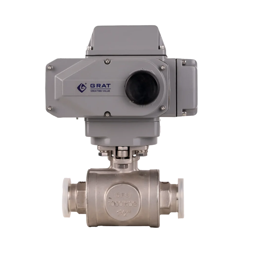 Sanitary Clamp Electric Three-Way Ball Valve-2 GRAT SS316L Clamped Electric Ball Valve
