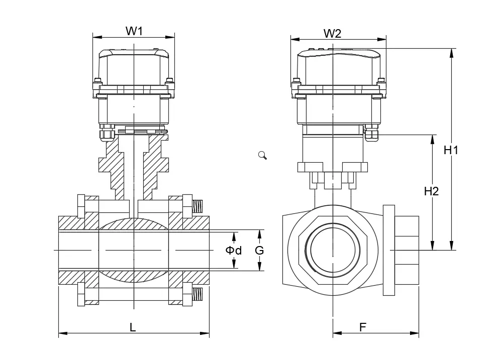 物联网三通球阀 2 Thread Three Way Ball Valve dimension diagram
