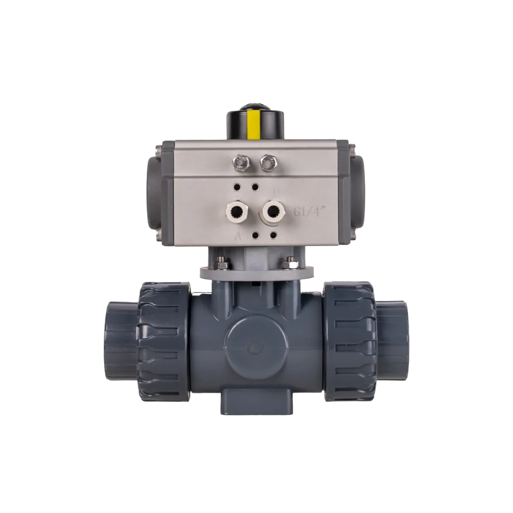 UPVC pneumatic Three-Way Ball Valve-4 UPVC pneumatic Three Way Ball Valve 4